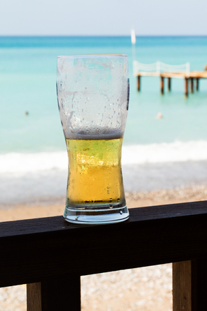 beer on the table, beachの写真素材