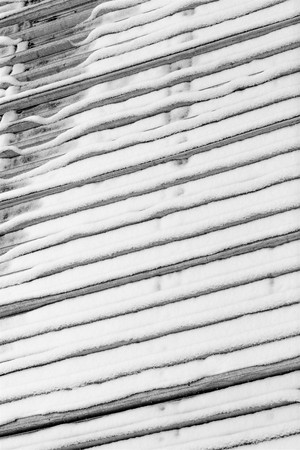 snow on metal roofの写真素材