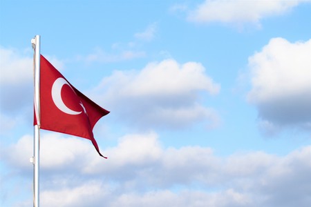 Turkish flag against the skyの写真素材