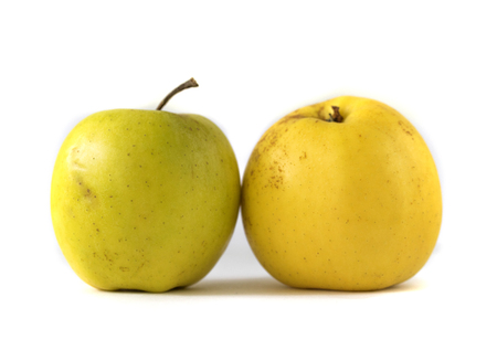 yellow apple on a white backgroundの写真素材