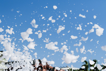 soap foam against the skyの写真素材