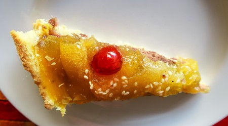 slice of cake on a white plate