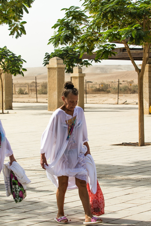 JERICHO, ISRAEL - NOVEMBER 14. 2017: Pilgrims and tourists on Jordan River in Qasr el Yahud.のeditorial素材