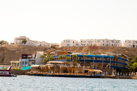 Sharm El Sheikh, Egypt - November 11, 2017: City and beach, Naama 'ama Bay. Sandy beaches and Egyptian architecture.のeditorial素材