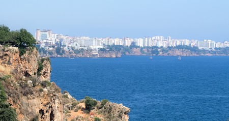 ANTALYA, TURKEY - JULY 21, 2017 - Scenic view of famous Konyaalti Beach on an  summer day.のeditorial素材