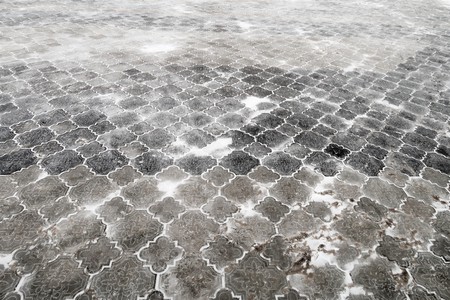 paving stones in the snowの写真素材