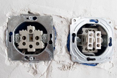 wall outlet for electricity repairの写真素材