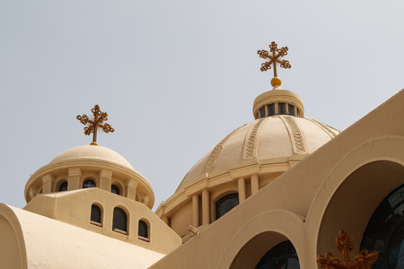 White domes with the cross of the Coptic churchの写真素材