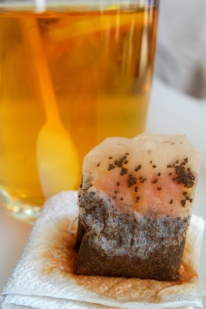 tea bag on the tableの写真素材