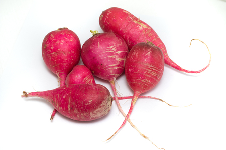 red radish is isolated on a white backgroundの写真素材