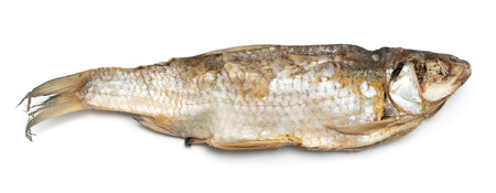 salted dry fish vobla on a white backgroundの写真素材