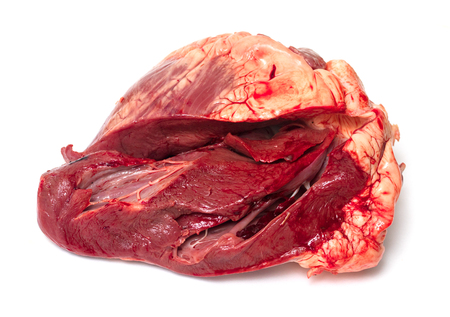 heart raw meat on white backgroundの写真素材