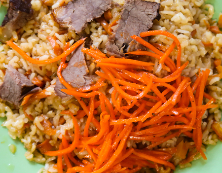 pilaf, rice carrot meat mealの写真素材