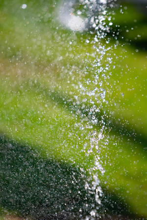 Defocused, Irrigation system watering the green grass with bokeh background.の写真素材
