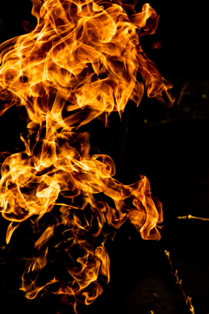 Fire flames on a black backgroundの写真素材