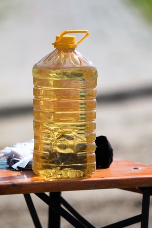vegetable oil in a five-liter bottleの写真素材