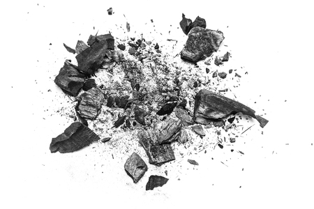 black dust powder charcoal  on white backgroundの写真素材