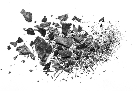 black dust powder charcoal  on white backgroundの写真素材