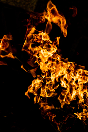 Fire flames on a black backgroundの写真素材