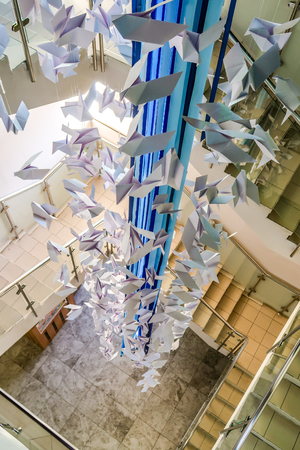 paper crane chandelier, interior staircaseのeditorial素材