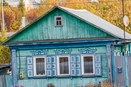 window in a wooden house old buildingのeditorial素材