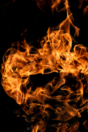 Fire flames on a black backgroundの写真素材