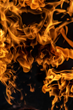 Fire flames on black background, abstract blaze.の写真素材