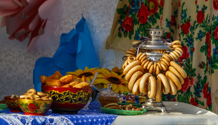 Bakery products samovar on the street.の写真素材
