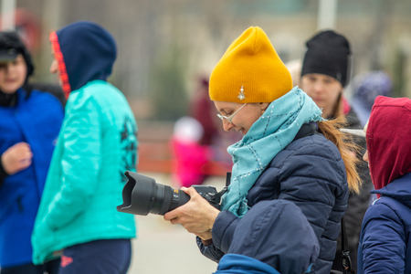 Petropavlovsk, Kazakhstan - May 1, 2019: Songs and dances in the national costumes of the peoples of Kazakhstan. May 1 in Kazakhstan is the Day of Unity of the People.のeditorial素材