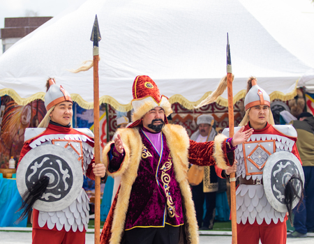 Petropavlovsk, Kazakhstan - May 1, 2019: Songs and dances in the national costumes of the peoples of Kazakhstan. May 1 in Kazakhstan is the Day of Unity of the People.のeditorial素材