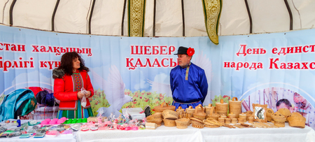 Petropavlovsk, Kazakhstan - May 1, 2019: Songs and dances in the national costumes of the peoples of Kazakhstan. May 1 in Kazakhstan is the Day of Unity of the People.のeditorial素材