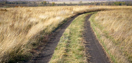 Mud blurred road, autumn field.の写真素材