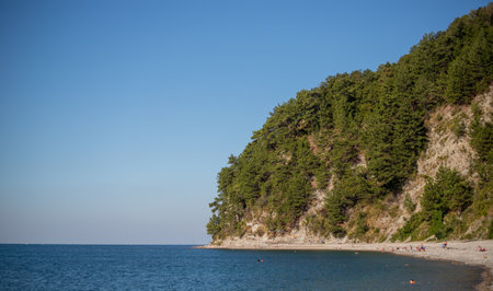 View of the sea and coastal parkの写真素材