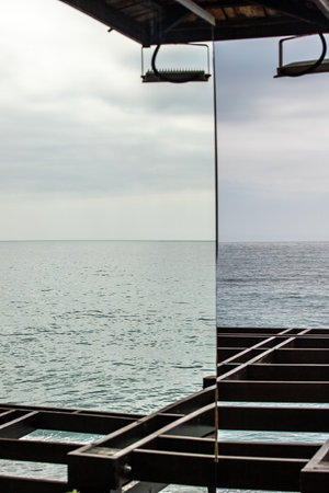 View of the sea and coastal parkの写真素材