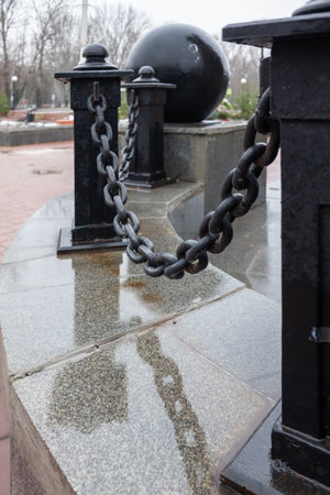 round stone balls on city streetsの写真素材