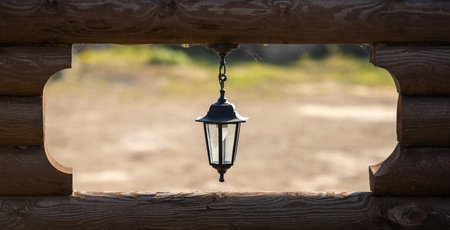 vintage lamp on wooden hanging street interior