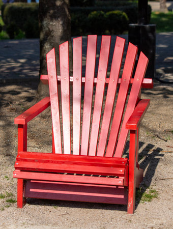 bright wooden benches for relaxing in the parkの写真素材