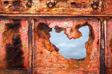 Background texture of a rusty metal barn plate.の写真素材