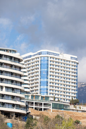 House in light style against the blue sky.の写真素材