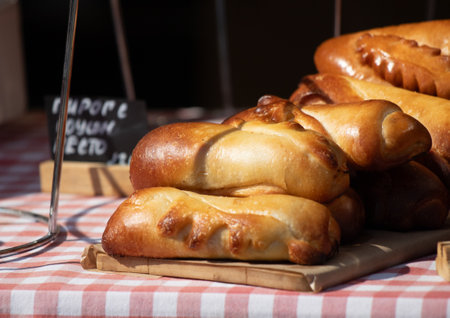 Sold baked fried pies on a plateの写真素材