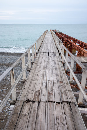 Wooden pier, gazebo with access to the sea.の写真素材
