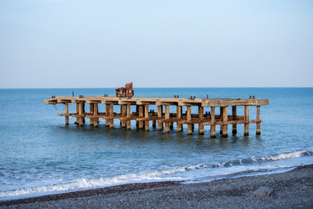 pier on the seashore, sea skyの写真素材