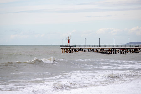 pier on the seashore, sea skyの写真素材