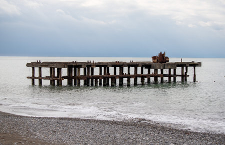 pier on the seashore, sea skyの写真素材