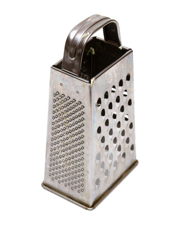 Metal square grater on a white background.の写真素材