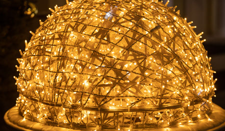 Christmas light decoration in the shape of a Christmas tree. Abstract backgroundの写真素材