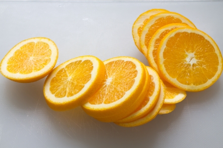 Orange slice on the plastic block
