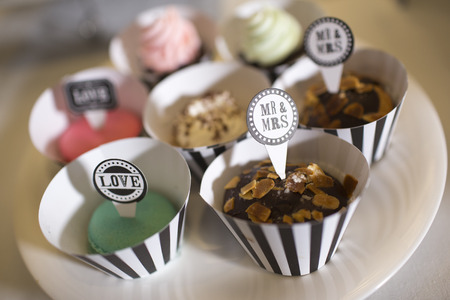 Cupcake With Mr.&Mrs. for decorated wedding tableの写真素材