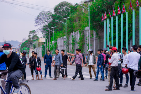 14 March 2017 : Protesters in front of the Narayanhiti palace on election day in Kathmandu Nepalのeditorial素材