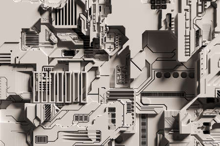 3D rendering of electronic surface sci fi background.